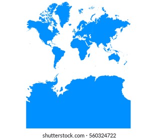 Blue map of continents With Antarctica