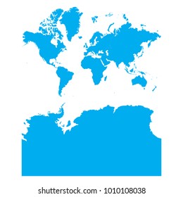 Blue map of Continents with Antarctica - Russia split