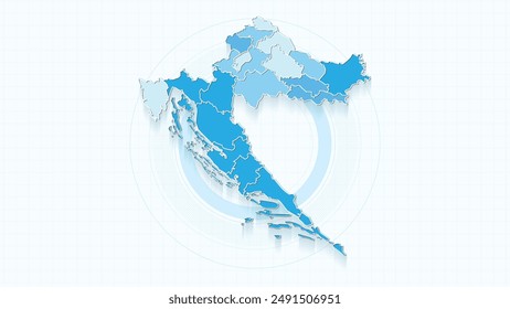 Blue Map of Croatia, Croatia map with borders of the states, country high detailed illustration map.