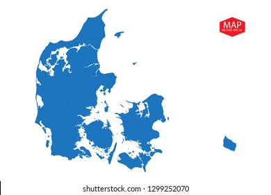 Blue map of denmark, Blue gradient Denmark map. Detailed, Mercator projection, denmark map - blue pastel graphic background . Vector illustration .eps 10 - Vector