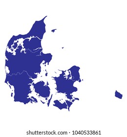 Blue map of Denmark. white background vector.