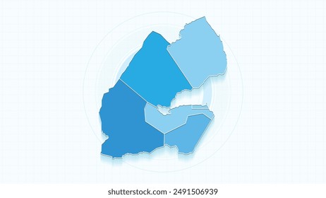 Blue Map of Djibouti, Djibouti map with borders of the states, country high detailed illustration map.