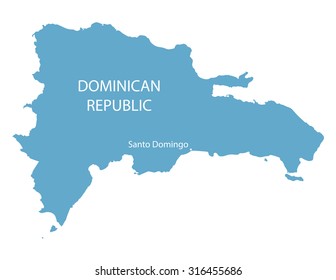 blue map of Dominican Republic with indication of Santo Domingo