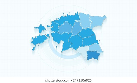 Blue Map of Estonia, Estonia map with borders of the states, country high detailed illustration map.