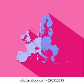 blue map of europe with long shadow