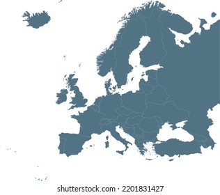 Blue Map of European continent with countries