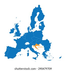 blue map of European Union with indication of Croatia