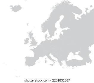 Blue Map of Faeroe Islands within gray map of European continent