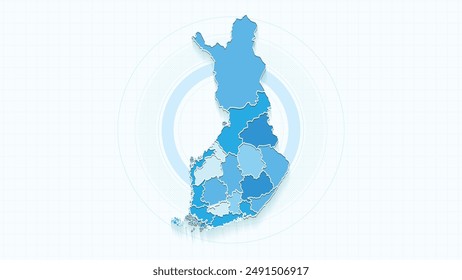 Blue Map of Finland, Finland map with borders of the states, country high detailed illustration map.