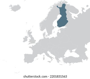 Blue Map of Finland within gray map of European continent