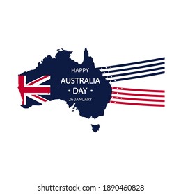 Blue map with flag, Happy Australia Day on a white background.