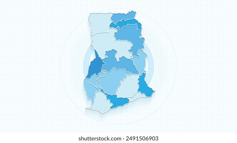 Blaue Karte von Ghana, Ghana Karte mit Grenzen der Staaten, Land hoch detaillierte Illustration Karte.