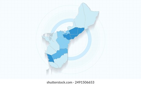 Blue Map of Guam, Guam map with borders of the states, country high detailed illustration map.