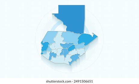 Blue Map of Guatemala, Guatemala map with borders of the states, country high detailed illustration map.