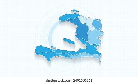 Blue Map of Haiti, Haiti map with borders of the states, country high detailed illustration map.