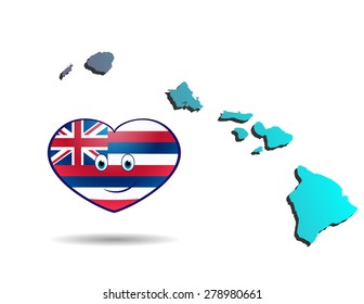 blue map of hawaii with heart flag