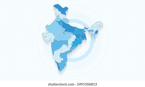 Blue Map of India, India map with borders of the states, country high detailed illustration map.