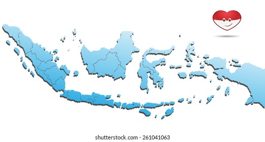 blue map of indonesia with flag and border
