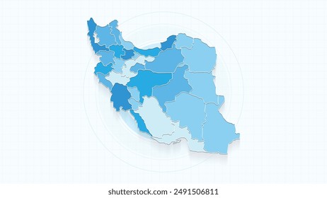 Blue Map of Iran, Iran map with borders of the states, country high detailed illustration map.