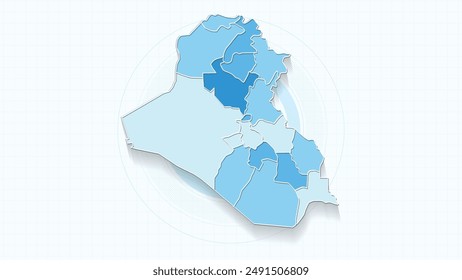 Blue Map of Iraq, Iraq map with borders of the states, country high detailed illustration map.