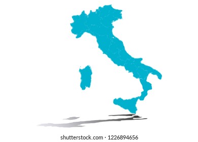 Blue map of Italy.