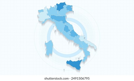 Blue Map of Italy, Italy map with borders of the states, country high detailed illustration map.