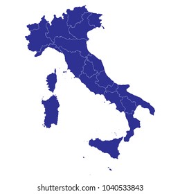 Blue map of Italy. white background vector.
