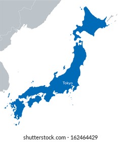blue map of Japan with the indicating Tokyo