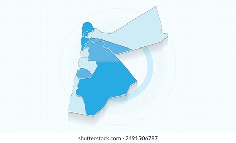 Blue Map of Jordan, Jordan map with borders of the states, country high detailed illustration map.