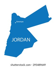 blue map of Jordan with indication Amman