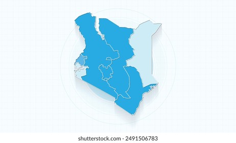 Blue Map of Kenya, Kenya map with borders of the states, country high detailed illustration map.