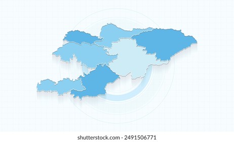 Blue Map of Kyrgyzstan, Kyrgyzstan map with borders of the states, country high detailed illustration map.