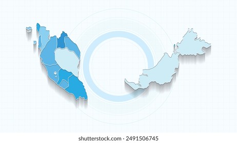 Blaue Karte von Malaysia, Malaysia Karte mit Grenzen der Staaten, Land hoch detaillierte Illustration Karte.