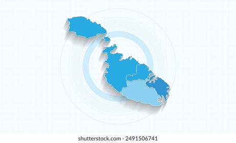 Mapa azul de Malta, mapa de Malta con las fronteras de los estados, mapa de ilustración detallada de país alto.