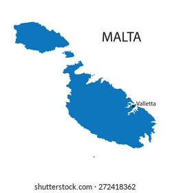 blue map of Malta with indication of Valletta
