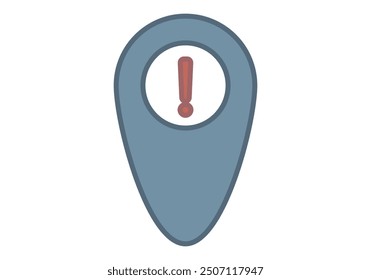 Blue map marker with warning or attention exclamation