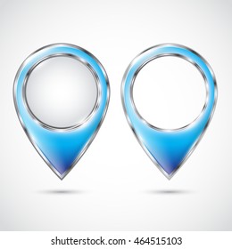 Blue map markers / Map pointer / Location  icon. Concept of route, landmark, adventure, explore. Vector illustration