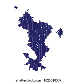 Blue map of Mayotte, Map of Mayotte on white background. Overseas region of France.Vector illustration eps 10.