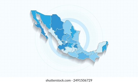 Blue Map of Mexico, Mexico map with borders of the states, country high detailed illustration map.