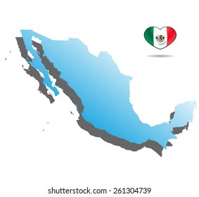 blue map of mexico with flag