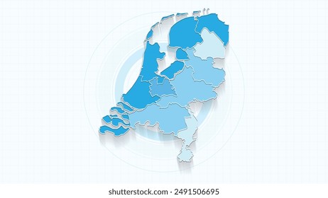 Blue Map of Netherlands, Netherlands map with borders of the states, country high detailed illustration map.