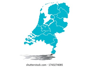 Blue map of the Netherlands on white background.