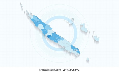 Blue Map of New Caledonia, New Caledonia map with borders of the states, country high detailed illustration map.