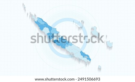 Blue Map of New Caledonia, New Caledonia map with borders of the states, country high detailed illustration map.