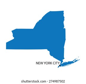 blue map of New York with indication of New York City