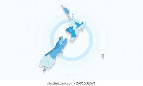 Blue Map of New Zealand, New Zealand map with borders of the states, country high detailed illustration map.