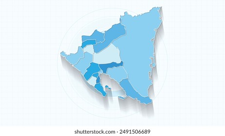 Blue Map of Nicaragua, Nicaragua map with borders of the states, country high detailed illustration map.