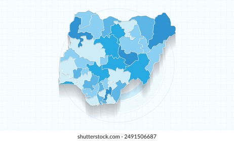 Blue Map of Nigeria, Nigeria map with borders of the states, country high detailed illustration map.