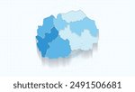 Blue Map of North Macedonia, North Macedonia map with borders of the states, country high detailed illustration map.