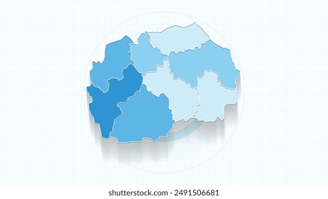 Mapa azul de Macedonia del Norte, mapa de Macedonia del Norte con fronteras de los estados, mapa de ilustración detallada del país.